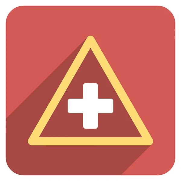 Health Warning Triangle Flat Rounded Square Icon with Long Shadow — 스톡 벡터