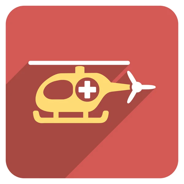 Medical Helicopter Flat Rounded Square Icon with Long Shadow — Stok Vektör