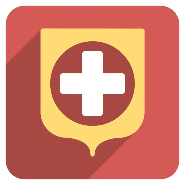 Medical Shield Flat Rounded Square Icon with Long Shadow — Stockový vektor