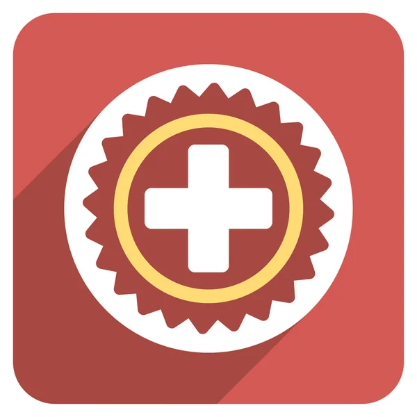 Medical Stamp Flat Rounded Square Icon with Long Shadow — стоковий вектор