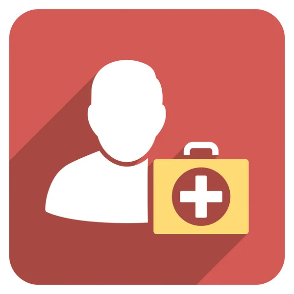 First Aid Man Flat Rounded Square Icon with Long Shadow — Wektor stockowy