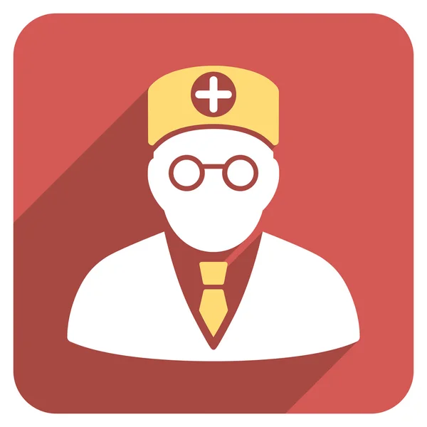 Médico principal plano redondeado cuadrado icono con sombra larga — Archivo Imágenes Vectoriales