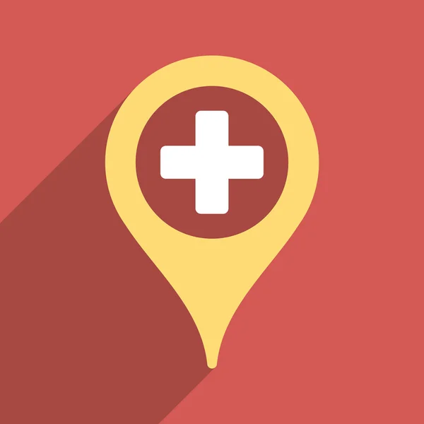 Ziekenhuis kaart aanwijzer Flat Square pictogram met lange schaduw — Stockvector