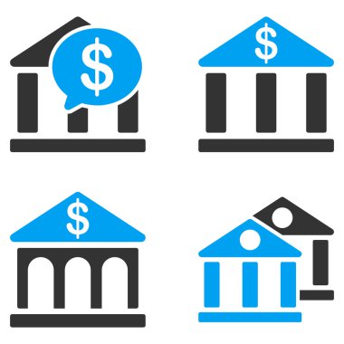 Bank Buildings Flat Bicolor Vector Icons