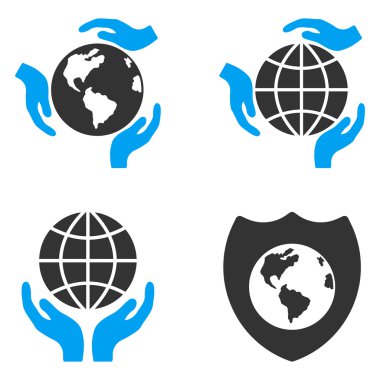 Global Protection Flat Bicolor Vector Icons