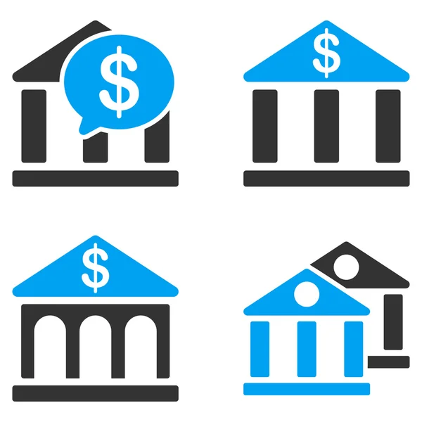 Bank Buildings Flat Bicolor Vector Icons — Stockvector