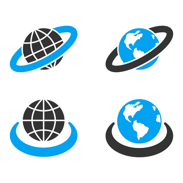 Earth Orbit Flat Bicolor Vector Icons — Stock Vector