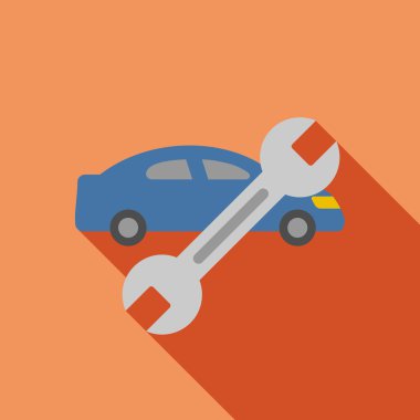 Car Repair Flat Long Shadow Square Icon