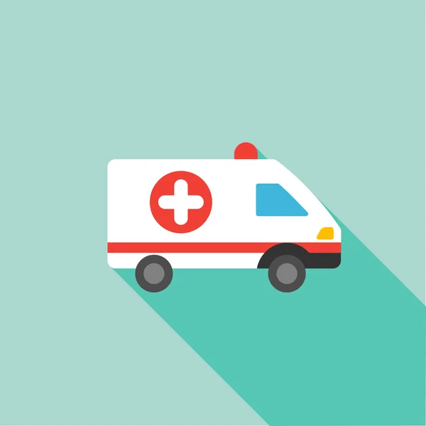 Ambulance Flat Long Shadow Square Icon — Stok Vektör