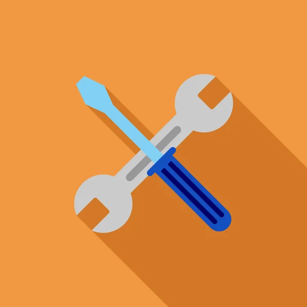 Wrench And Screwdriver Flat Long Shadow Square Icon — Wektor stockowy