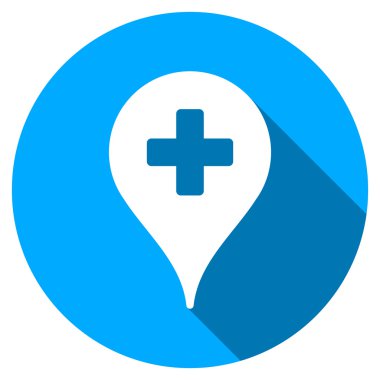 Klinik harita işaretçi simgesi uzun gölge ile düz yuvarlak