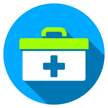 İlkyardım araç kutusu simgesi ile uzun gölge düz yuvarlak