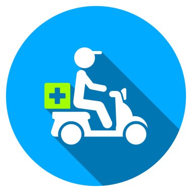 İlaç motosiklet teslim düz yuvarlak uzun gölge simgesiyle