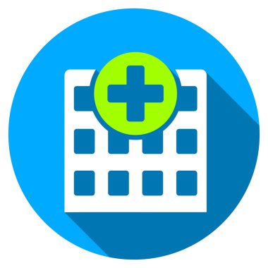 Hastane düz yuvarlak uzun gölge simgesiyle