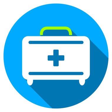 İlkyardım araç düz yuvarlak uzun gölge simgesiyle