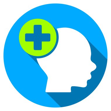 Düz yuvarlak simge uzun gölge ile baş tedavi