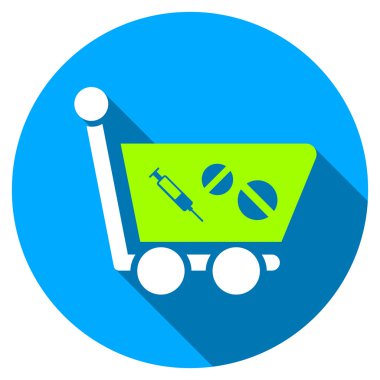 Alışveriş sepeti düz yuvarlak simge uzun gölge ile ilaç