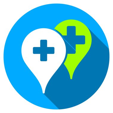 Tıbbi harita işaretleri düz yuvarlak uzun gölge simgesiyle