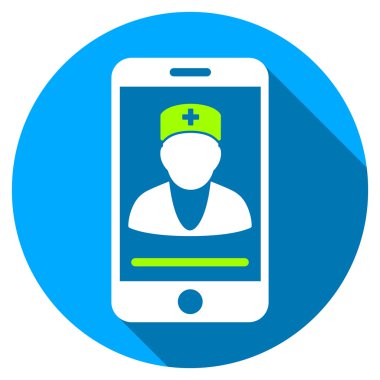 Uzun gölge ile hareket eden doktor düz yuvarlak simge