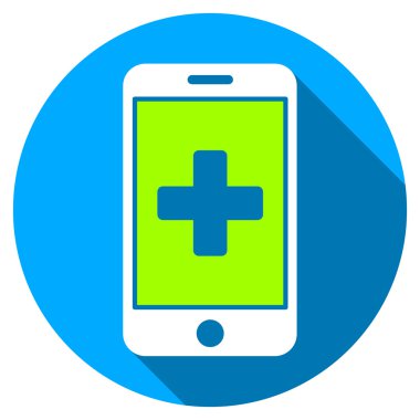 Düz yuvarlak simge uzun gölge ile mobil tıp