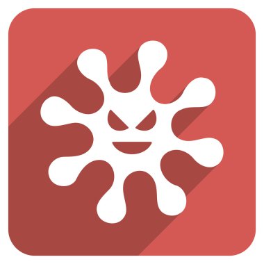 Uzun gölge ile kötü bakteri düz yuvarlak kare simgesi