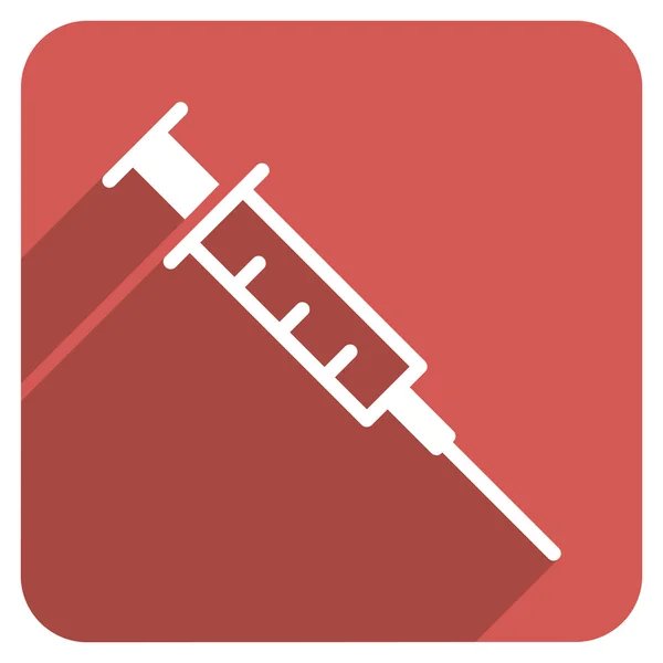 Empty Syringe Flat Rounded Square Icon with Long Shadow — Stock Vector
