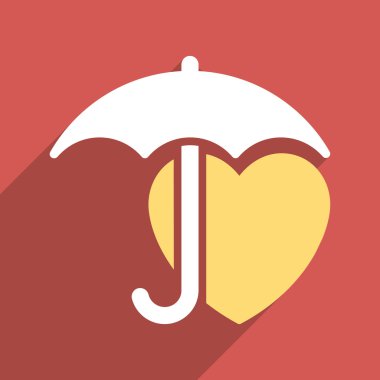 Heart Umbrella Protection Flat Long Shadow Square Icon
