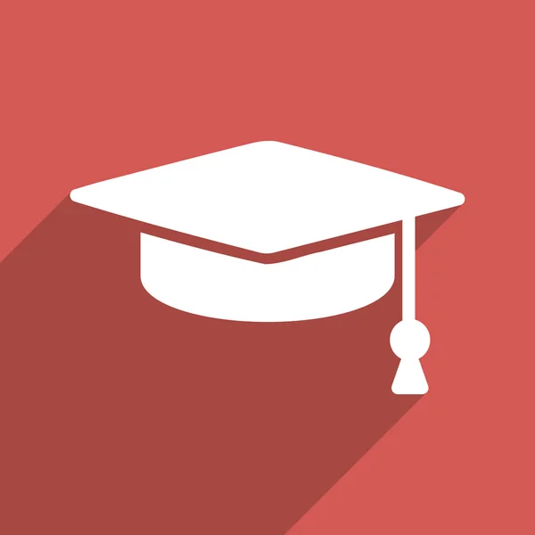 Graduation Cap Flat Long Shadow Square Icon — Διανυσματικό Αρχείο