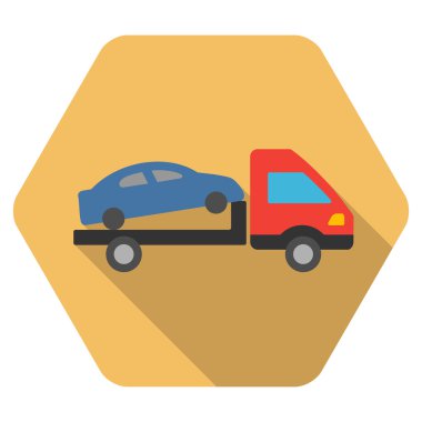 Uzun gölge ile araba tahliye düz altıgen simgesi