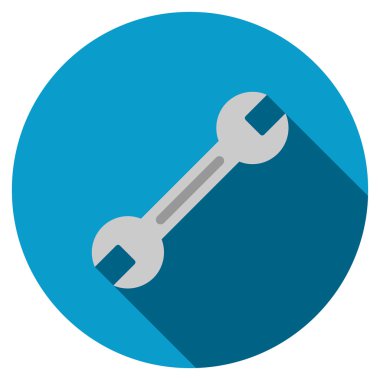 İngiliz anahtarı simgesini uzun gölge ile düz yuvarlak