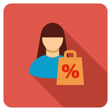 Düz alışveriş yuvarlak uzun gölge ile kare simgesi