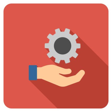 Mühendislik hizmet düz yuvarlak uzun gölge ile kare simgesi