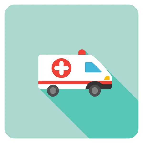 Ambulance auta ploché zaoblené čtvercová ikona s dlouhý stín — Stockový vektor