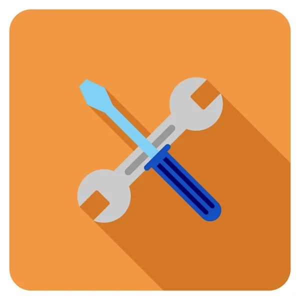 Llave Y Destornillador Icono Cuadrado Redondeado Plano con Sombra Larga — Vector de stock