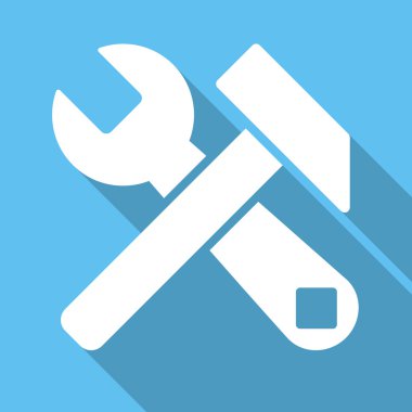 Hammer And Wrench Flat Square Icon with Long Shadow