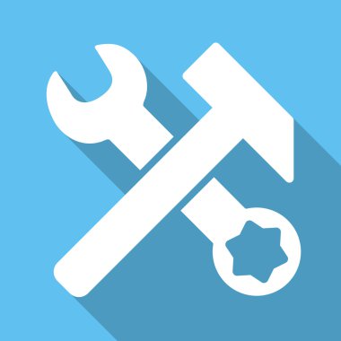 Hammer And Wrench Flat Square Icon with Long Shadow