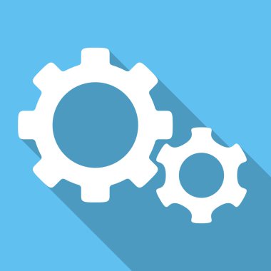 Gears Flat Square Icon with Long Shadow