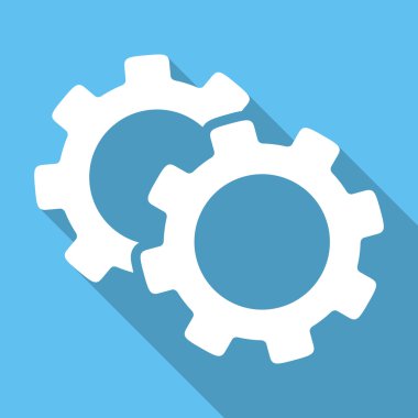 Gears Flat Square Icon with Long Shadow