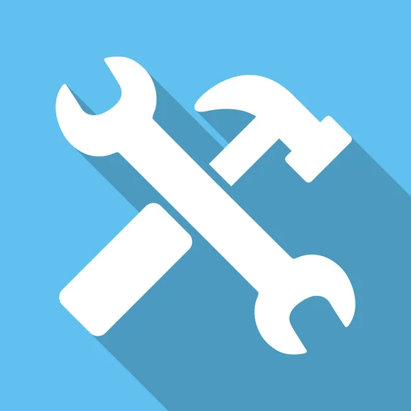 Hammer And Wrench Flat Square Icon with Long Shadow — Stockový vektor