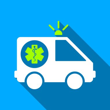 Ambulance Car Flat Long Shadow Square Icon