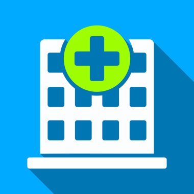 Clinic Building Flat Long Shadow Square Icon