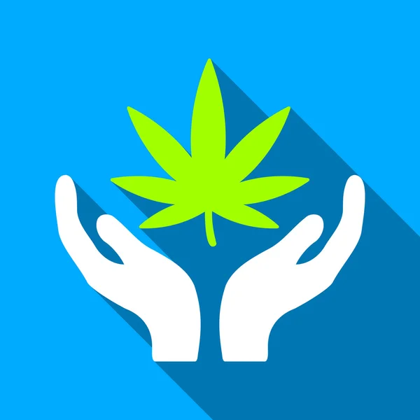 Cannabis Care Flat Long Shadow Square Icon — Stok Vektör