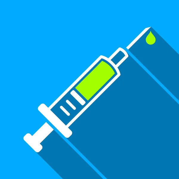 Vaccination Syringe Flat Long Shadow Square Icon — 图库矢量图片