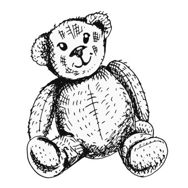 Cute teddy bear vintage toy for postcards, holidays, design. Vector illustration.