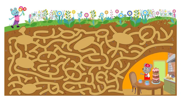 Find the correct path for the mouse. Vector maze game, activity for children. — Stockvektor