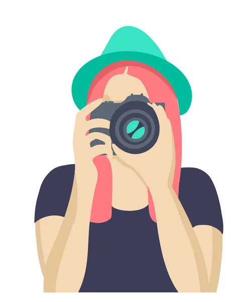 Photographe avec appareil photo. Simple, plat, minimaliste pour des designs rétro et d'autres styles. Illustration vectorielle. — Image vectorielle