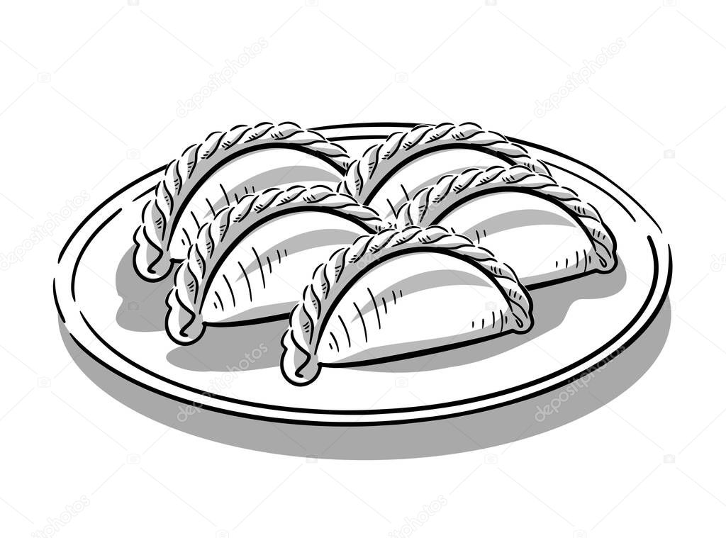 Set isolated bakery with cheese or meat filling. Hand draw vector illustrations. 