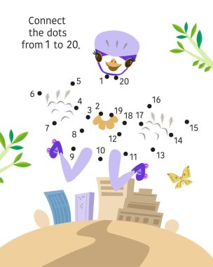 Patenli devekuşu. Noktadan noktaya. 1 'den 20' ye kadar noktaları birleştir. Çocuklar için oyun. Vektör illüstrasyonu.