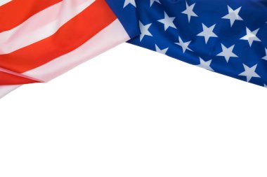 American flag on white background with copyspace for text.