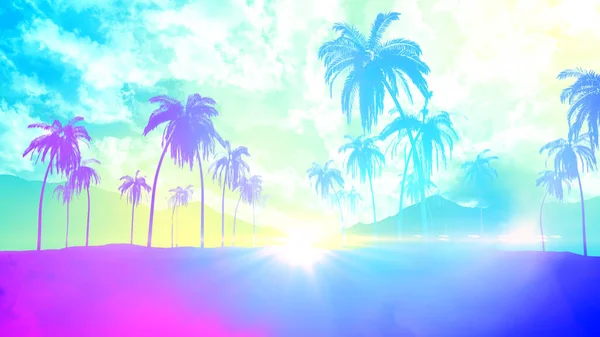Tropische Palme Mit Sonnenlicht Sonnenaufgangshimmel Und Wolken Für Sommerurlaub Party — Stockfoto